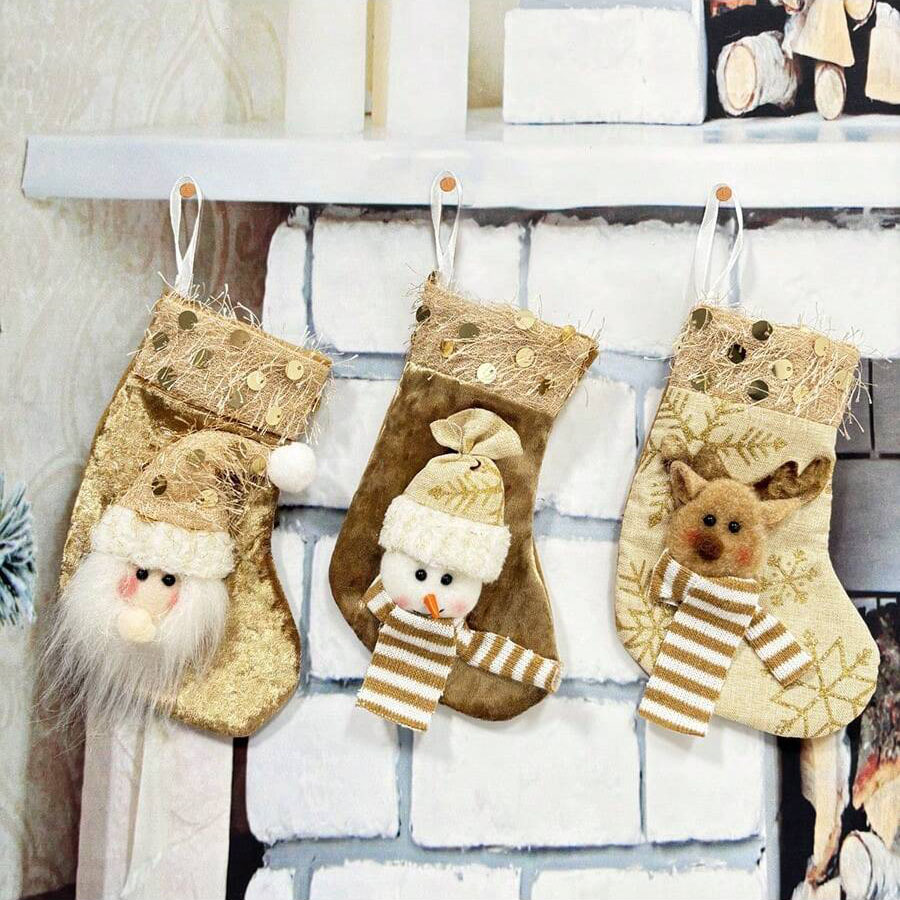 Christmas Stocking Hanging - 3 Stück Weihnachtsdekorationsstrümpfe, Kaminornamente und Weihnachtsbaumdekorationen,