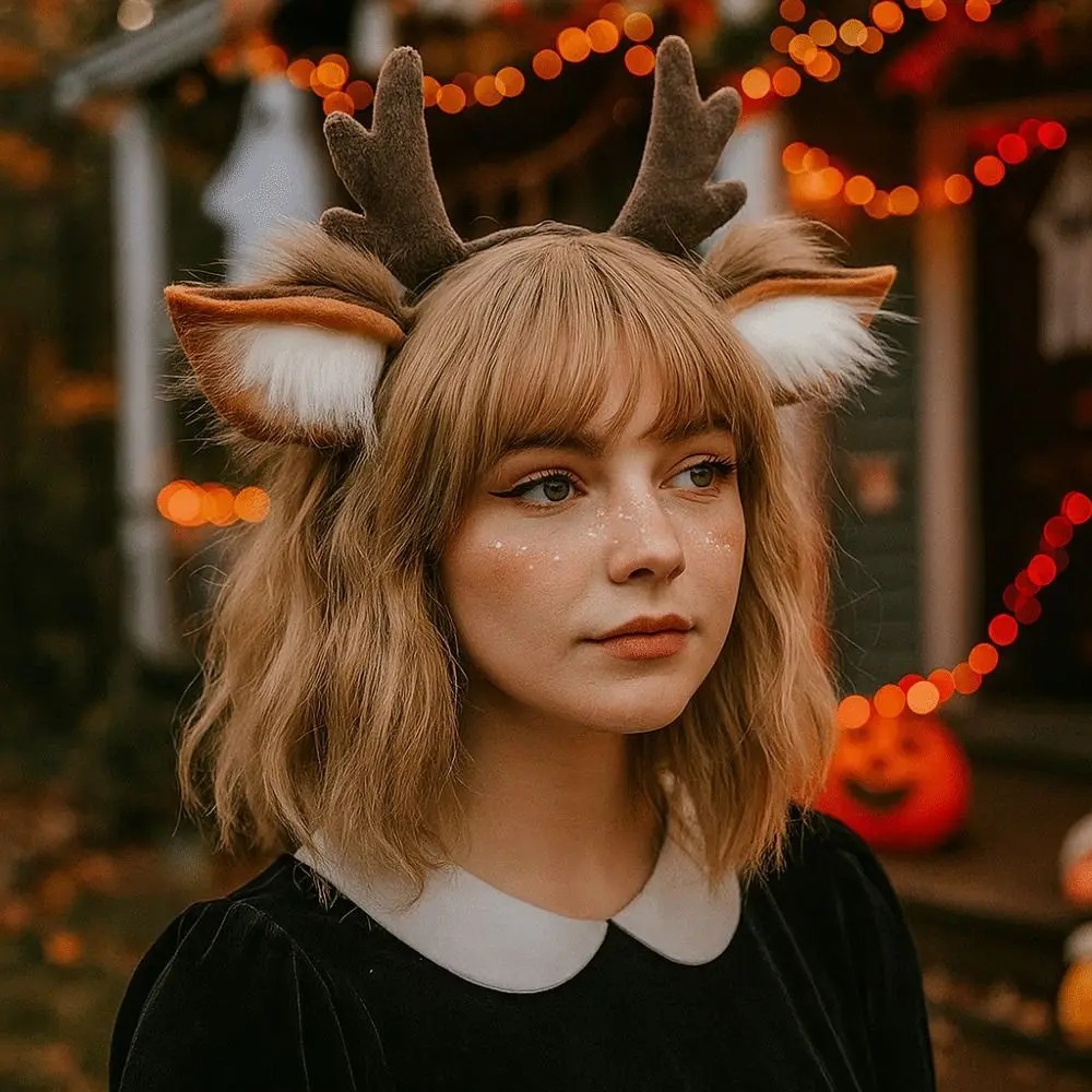 Reindeer Antlers Headband - Flauschiges Hirschohren-Rentier-Geweih-Stirnband, niedliches Plüsch-Weihnachts-Cosplay-Kopfband, Kopfschmuck, Zubehör