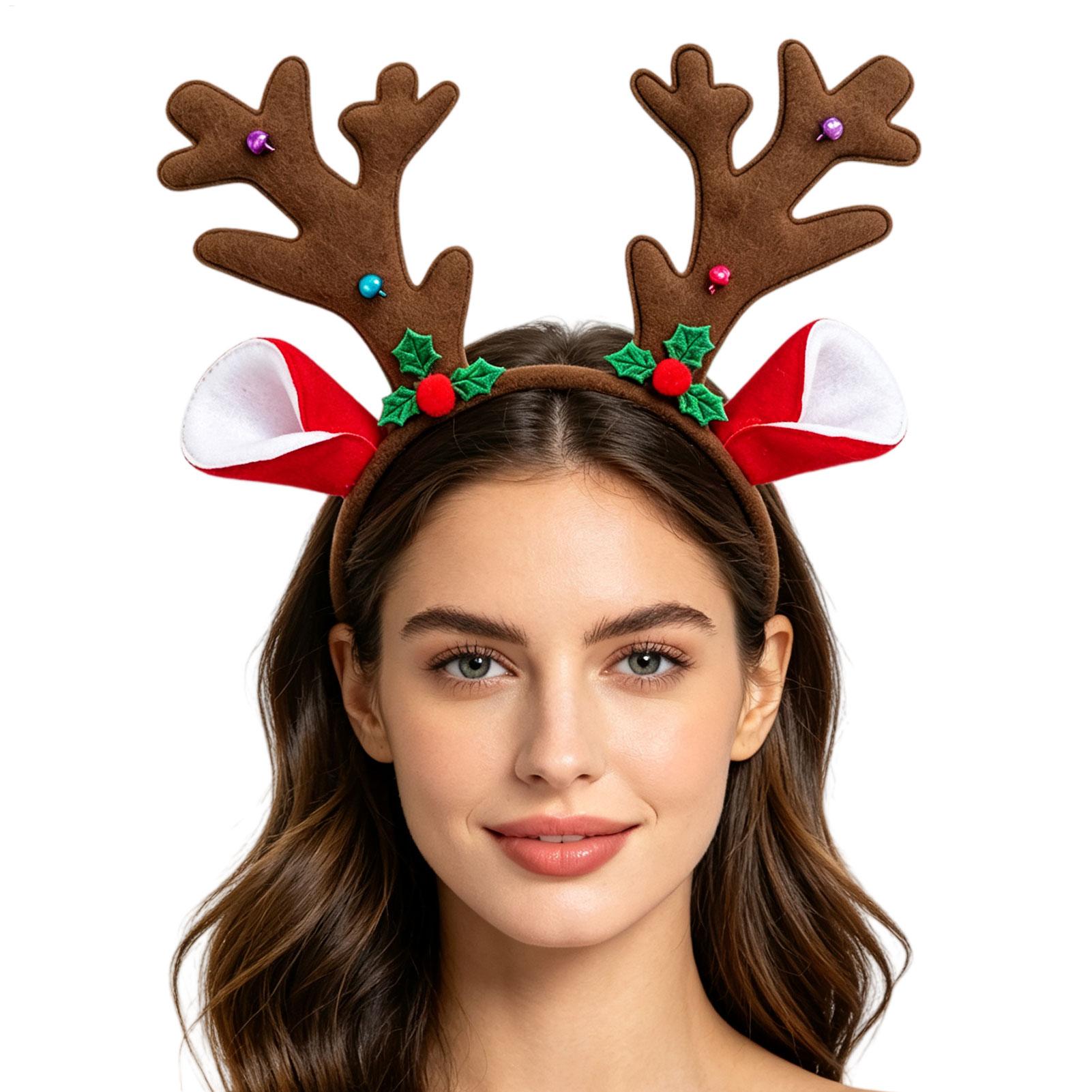 Reindeer Antlers Headband - Weihnachts-Rehgeweih-Stirnband, realistisches 3D-Plüsch-Tier-Haarband, verstellbarer Weihnachts-Kopfschmuck für